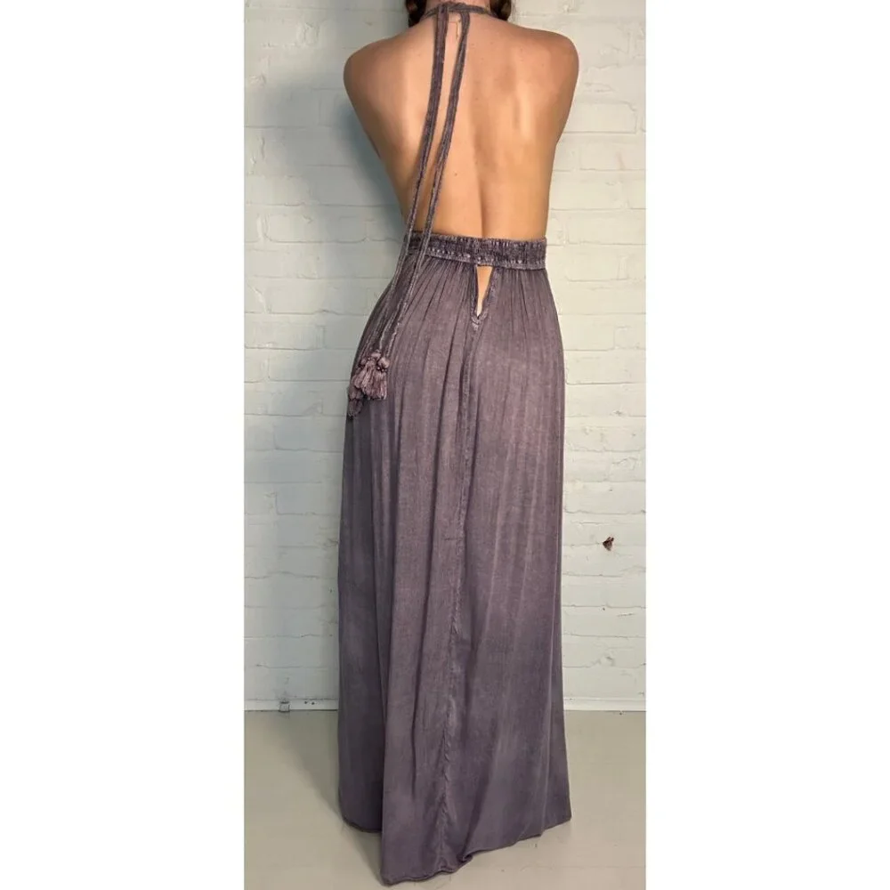 Purple Backless bohemian halter maxi dress - Picture 4 of 7